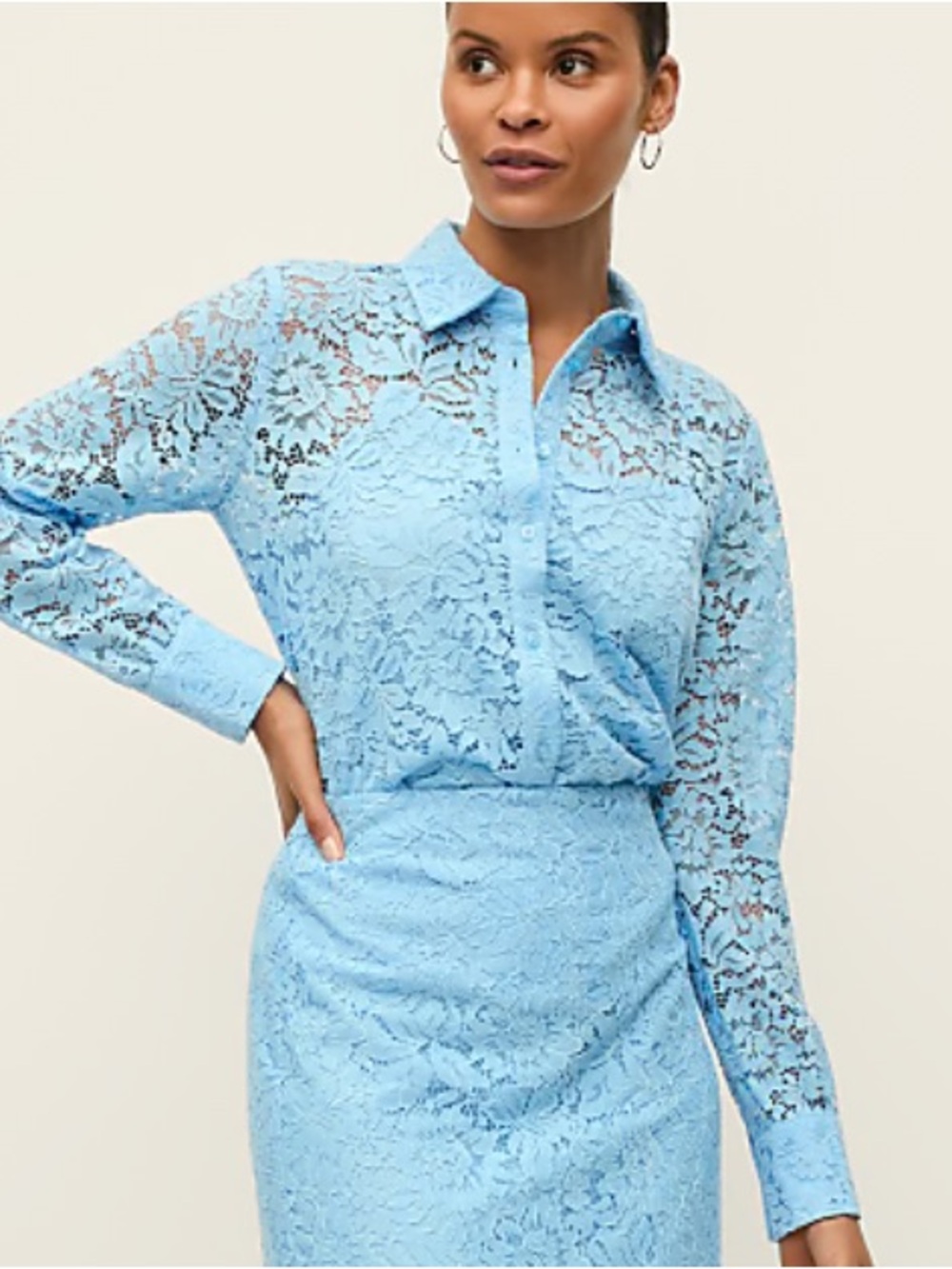 Ann Taylor Lace eyelet Button-Front Blouse in Blue Air